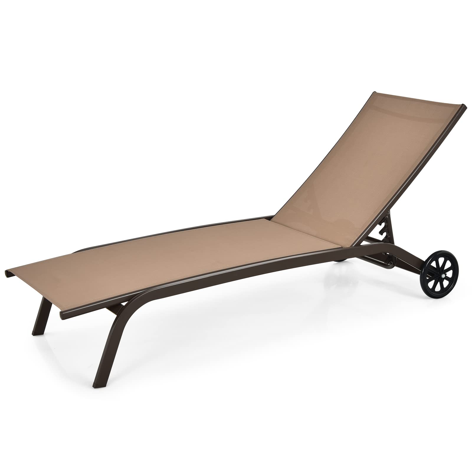 Chaise longue d'extérieur Tangkula, fauteuil inclinable de patio avec dossier réglable à 6 positions
